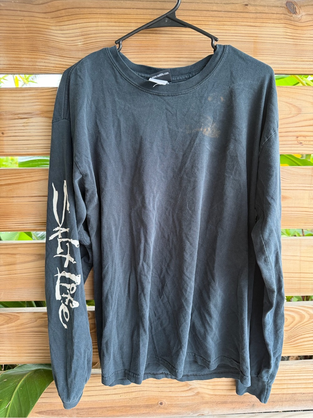 Vintage Salt Life Black Long Sleeve Graphic Tee with White Sleeve Script